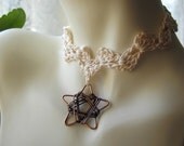 Cream Crocheted Choker with Antique Copper Star