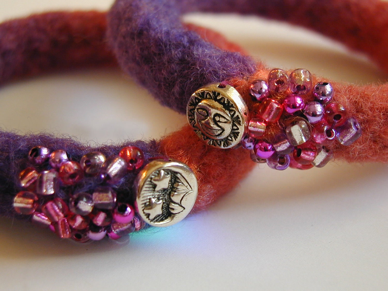 Sun and Moon Beaded Felted Bangles