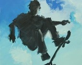 Skateboarding Original Painting . "Skate Boarder" 12x12 in.