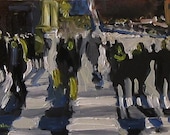 NYC Street Scene Pedestrian Crossing . "Street Crossing" 7x12 in.