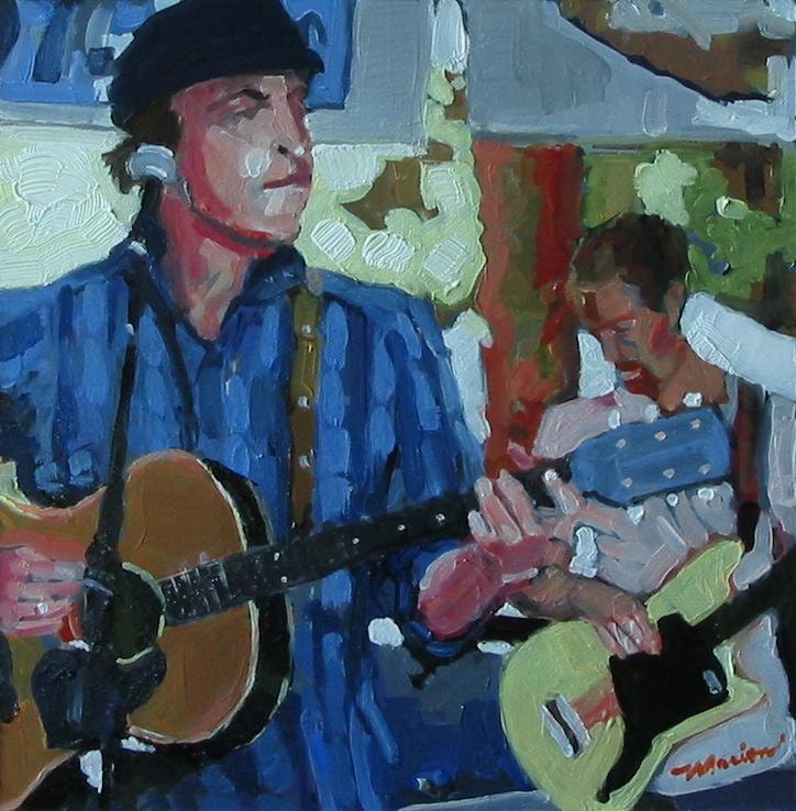 Original Painting of Ithaca based band, the Talktomes . "Frontmen" 10x10 in.