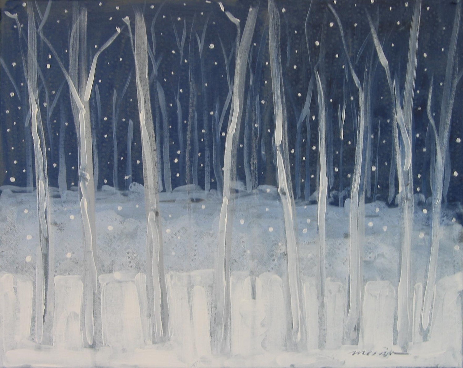 Original Painting Under 100 Dollars . "Winter Snowfall"  16x20 in.