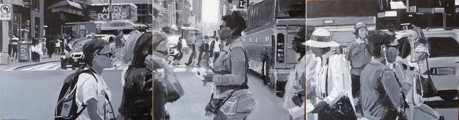 New York City Streetscape Painting . "42nd Street" 16x60 in. on 3 canvas(es)