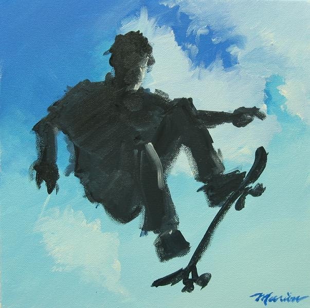 Skateboarding Original Painting . "Skate Boarder" 12x12 in.