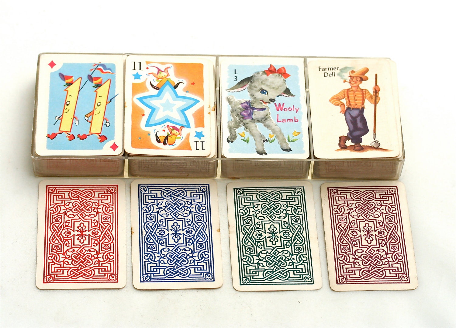 Four Teeny Games for Back to School . . . Vintage Whitman Cards, Vintage Rummy, Vintage Old Maid
