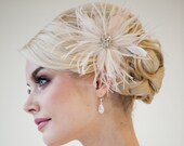 Bridal Fascinator, Blush Pink Feather Fascinator, Wedding Feather Fascinator, Bridal Head Piece - PRISCILLA