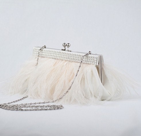 Wedding Purse, Bridal Clutch, Feather Handbag, Ostrich Feather Clutch - XENA