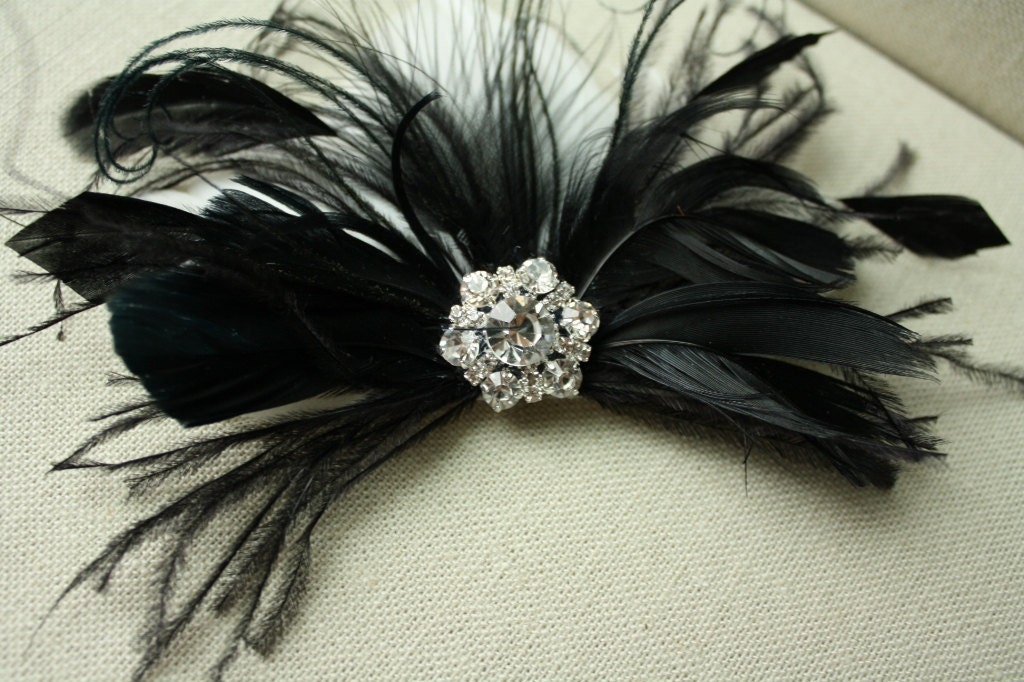 Bridal Fascinator, Wedding Hair Accessory, Feather Fascinator, Black Fascinator - DELPHINE
