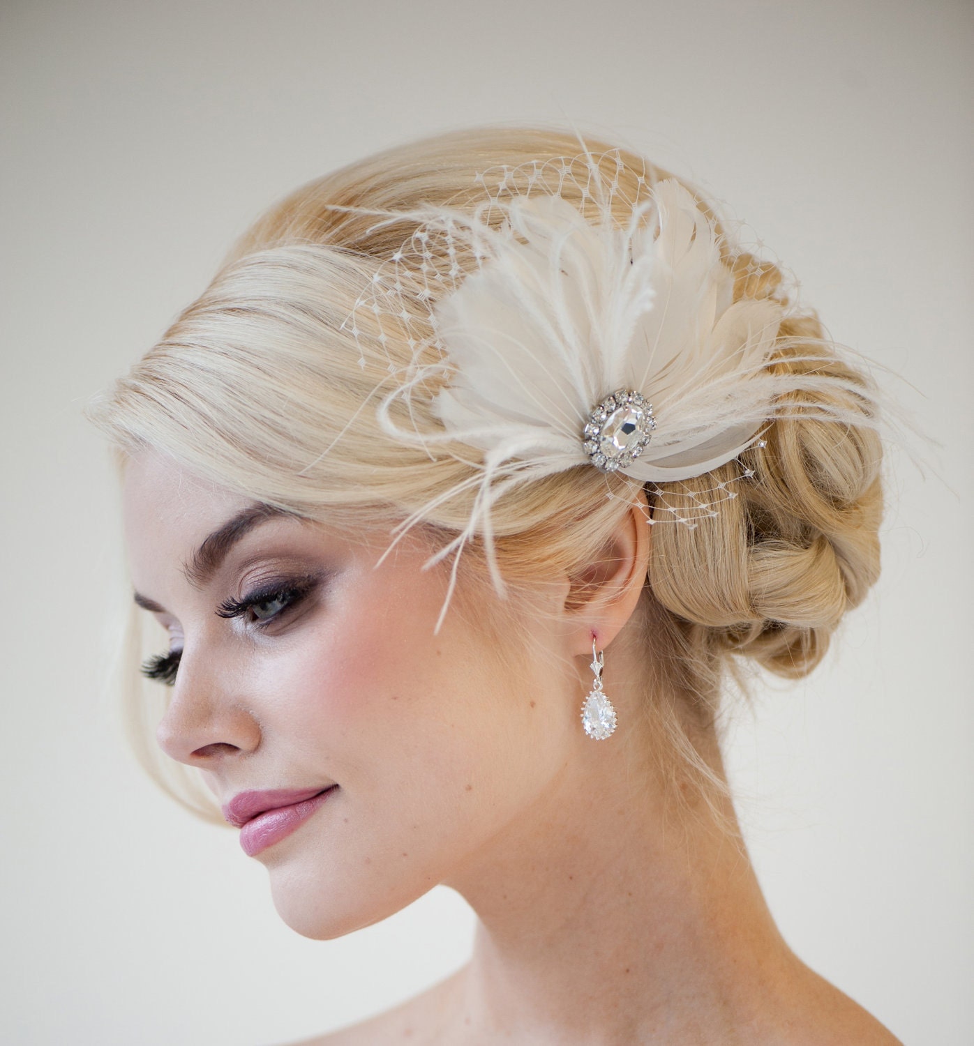 Bridal Fascinator, Feather Wedding Head Piece, Feather Fascinator, Bridal Hair Accessories - CHLOE