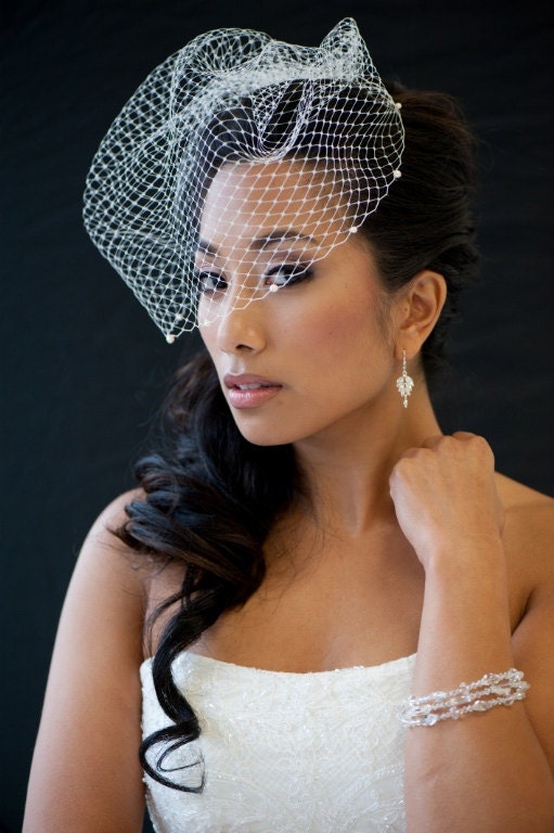Birdcage Veil Embellished with Swarovski Pearls, Bridal Veil, Wedding veil
