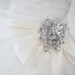 Wedding Dress Sash, Bridal Gown Sash, Crystal Brooch, Ivory Ribbon Sash