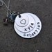 Mothers Pendant-Hand Stamped Sterling Silver Pendant/Necklace - Discs -Double Layered- Silver Heart with Birthstones-Comic Sans Font