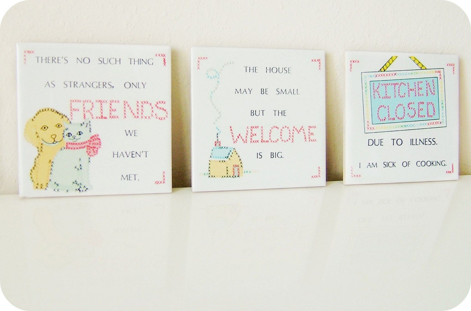 vintage / / CROSS-STITCH / / ceramic trivets