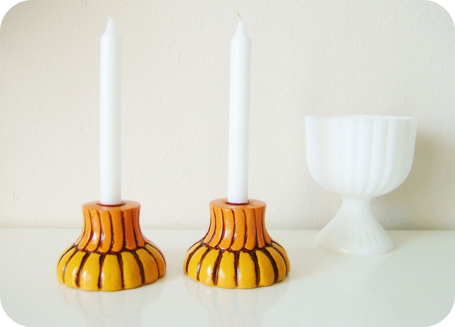 vintage / / MOD ORANGE / / candle holders