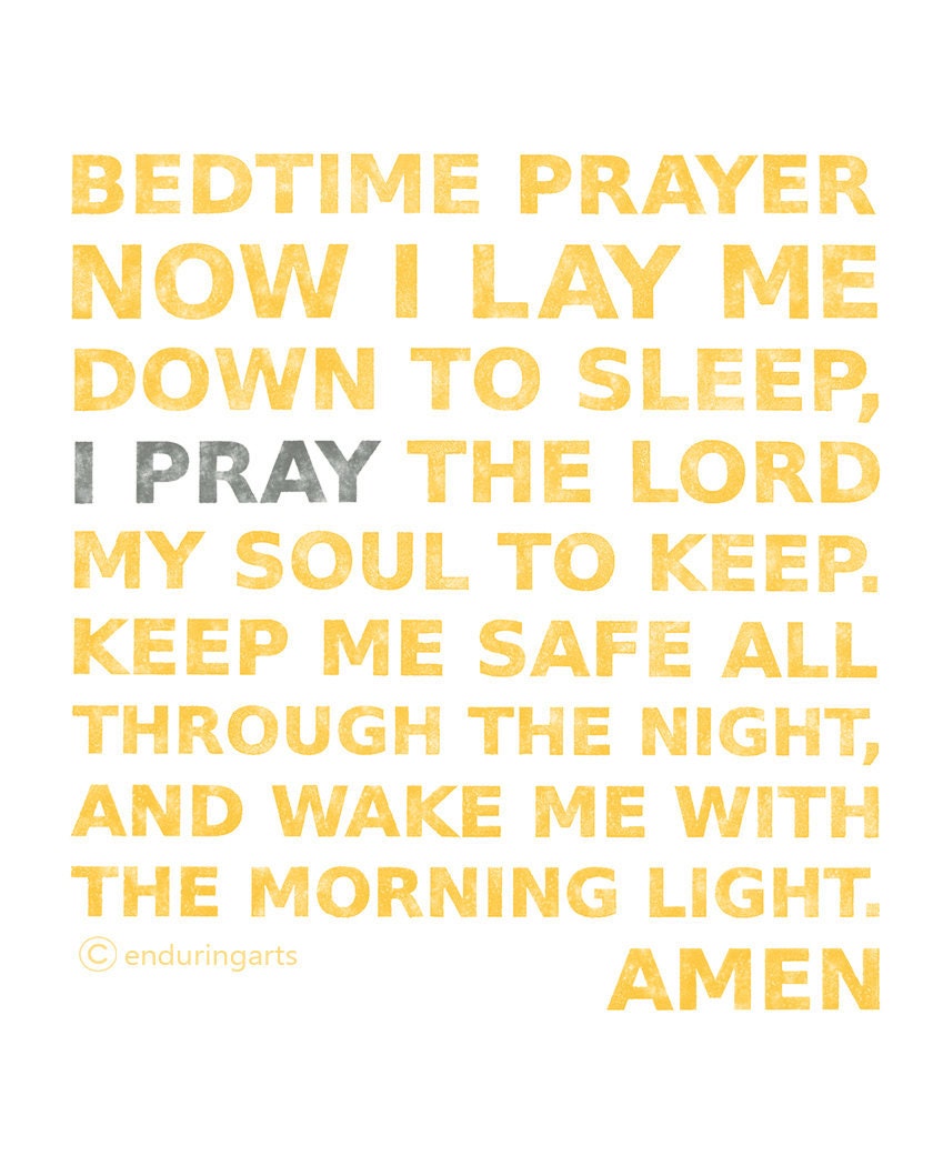 Now I lay me down to sleep... Children's Bedtime Prayer in sunflower yellow and grey