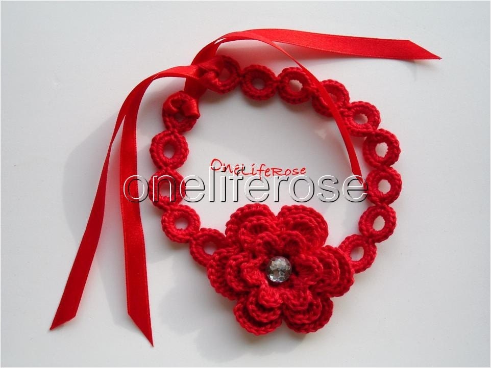 Red Crochet Choker with 3D Flower