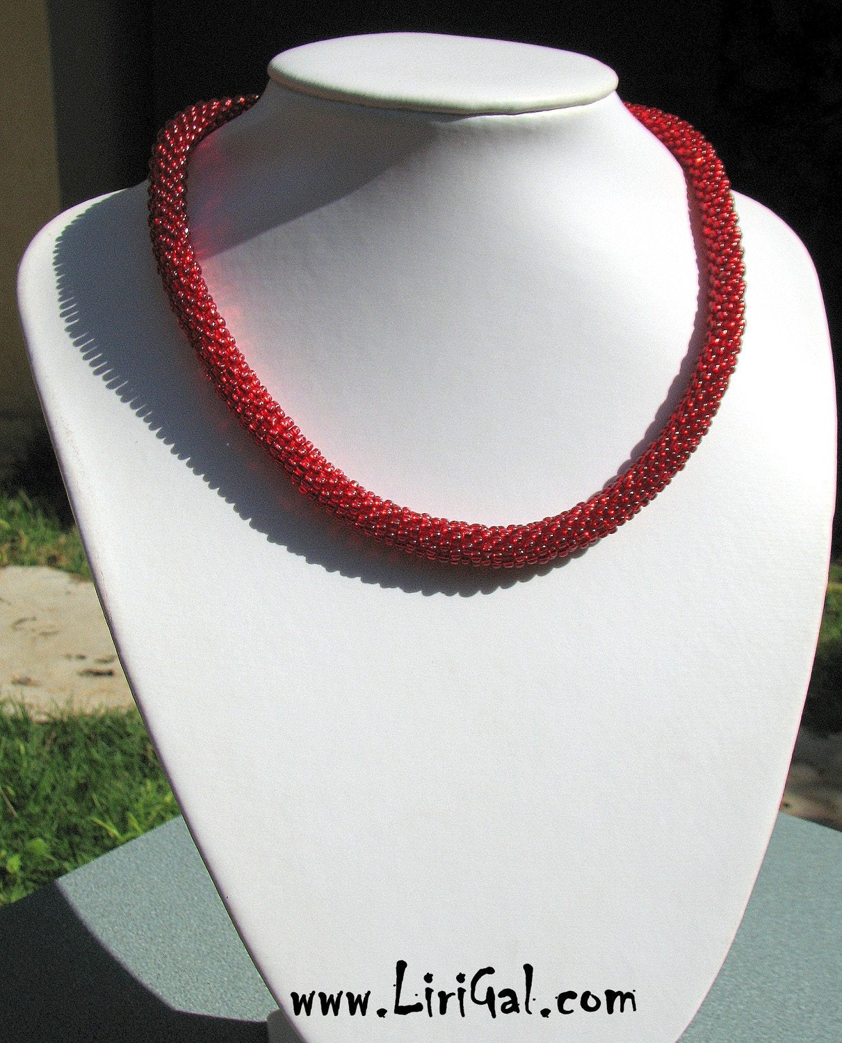 Silver Red Crocheted Necklace