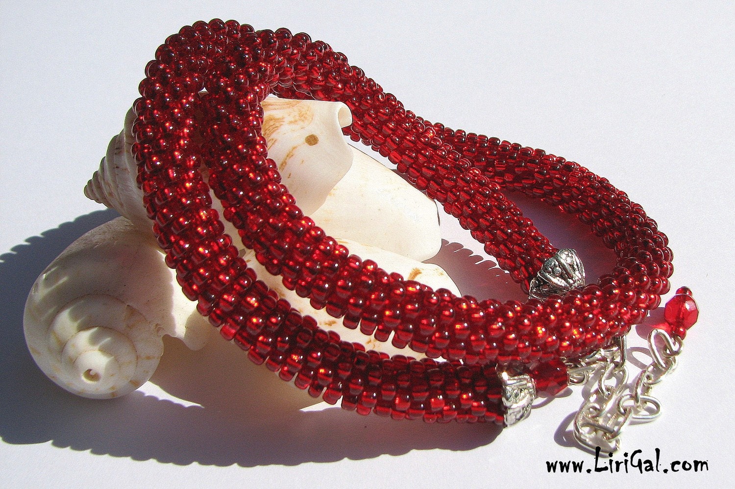 Silver Red Crocheted Necklace