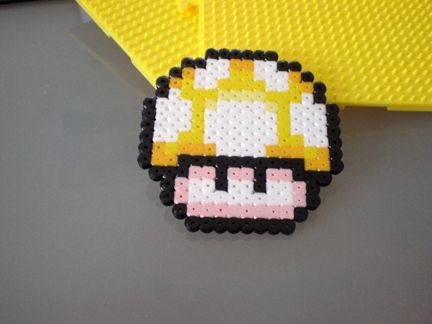 Yellow Mario Bros. Perler Bead mushroom sprite