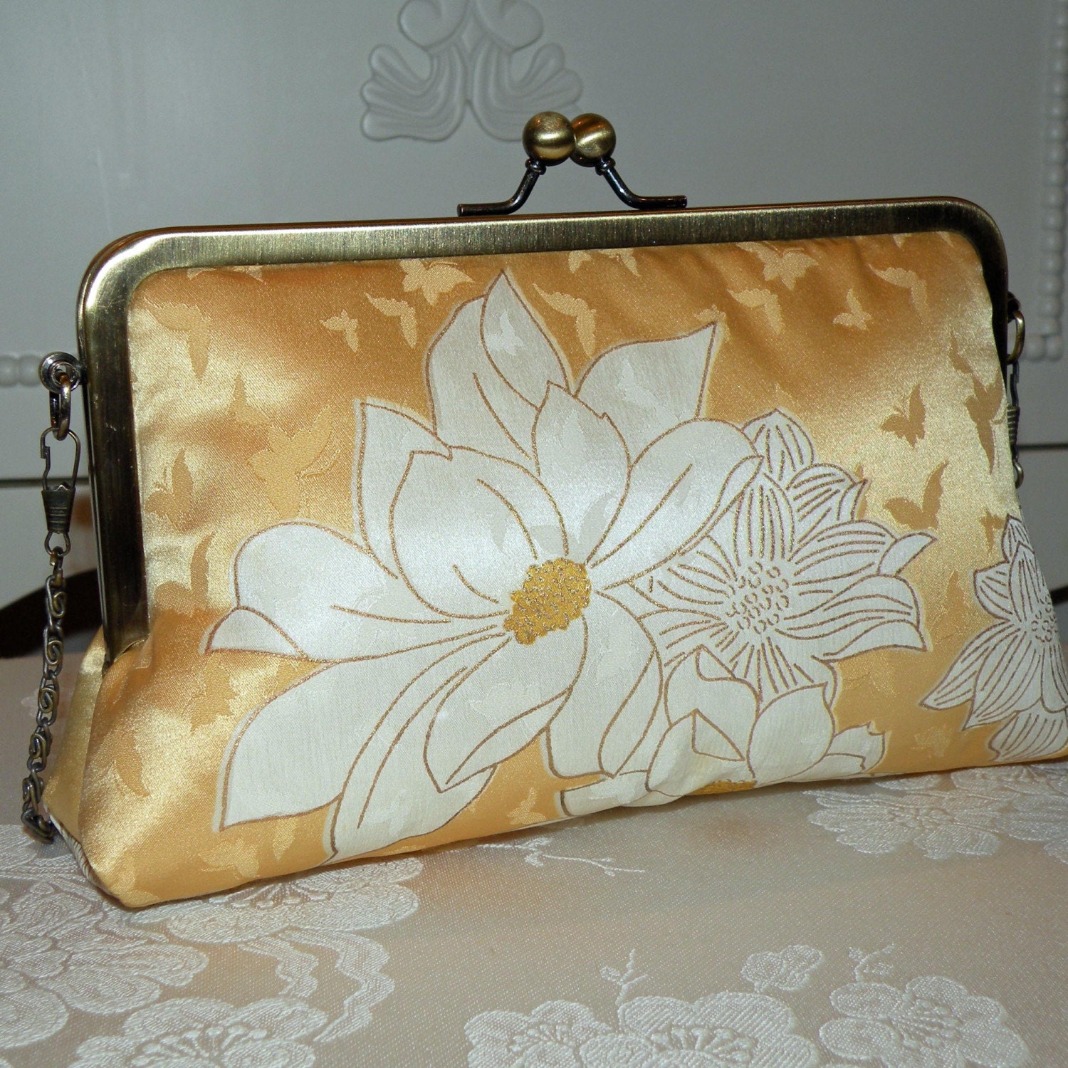 Silk Kimono Clutch/Purse/Bag..Sunshine..Peony..Butterflies