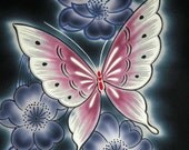Cotton Kimono Fabric Clutch/Purse/Bag...Butterfly  Floral / Silk lined