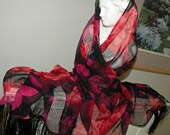 Silk Chiffon Fabric Scarf/Wrap/Shawl...Exotic Red Rose..Matching Clutch..Bridal..Gift..Party Event