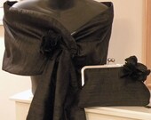 Silk Dupioni Clutch/Purse/Bag..Florette..Black/Ivory/Red..Matching Hands Free Wrap..Free Monogram