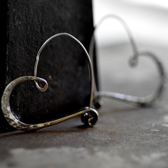 sterling silver heart hoops smooth hammered  endless style hoop, petites