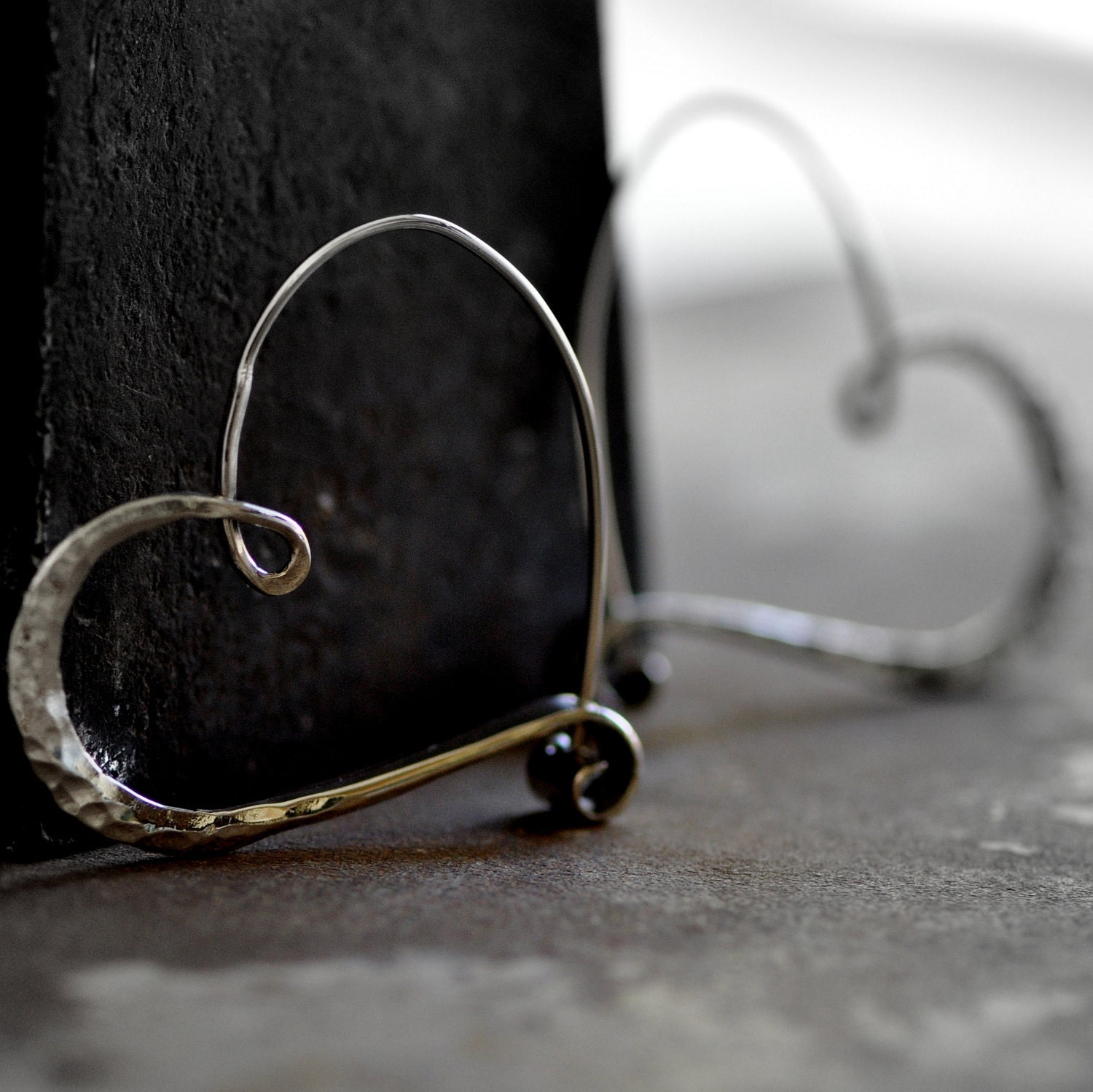 sterling silver heart hoops smooth hammered  endless style hoop, petites