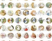Little Peter Rabbit One Inch Circles Digital Collage Sheet C-172 for Bottle Caps, Rings, Glass Cabochons, Domes, Paper Crafts, Altered Art