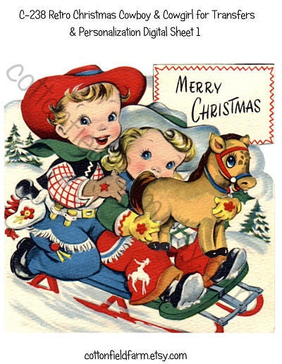 Vintage Cowboy Clothing on Retro Christmas Cowboy   Cowgirl Large Images By Cottonfieldfarm