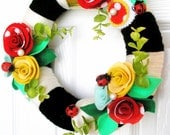 14 inch Ladybug- The Original Felt Yarn Wreath