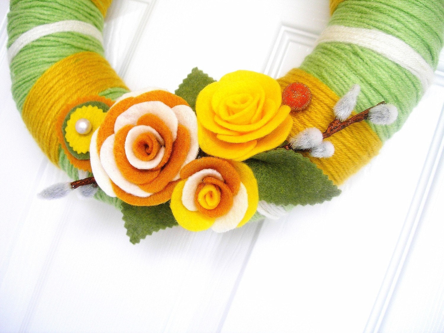 Original Handmade Felt Yarn Wreath - Goldenrod