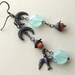 Asymmetrical Dangle Earrings, Black Metal, Pale Green, Tangerine Orange