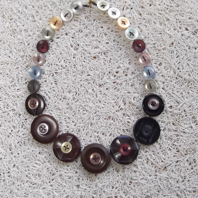 Button necklace, vintage buttons, brown pastel