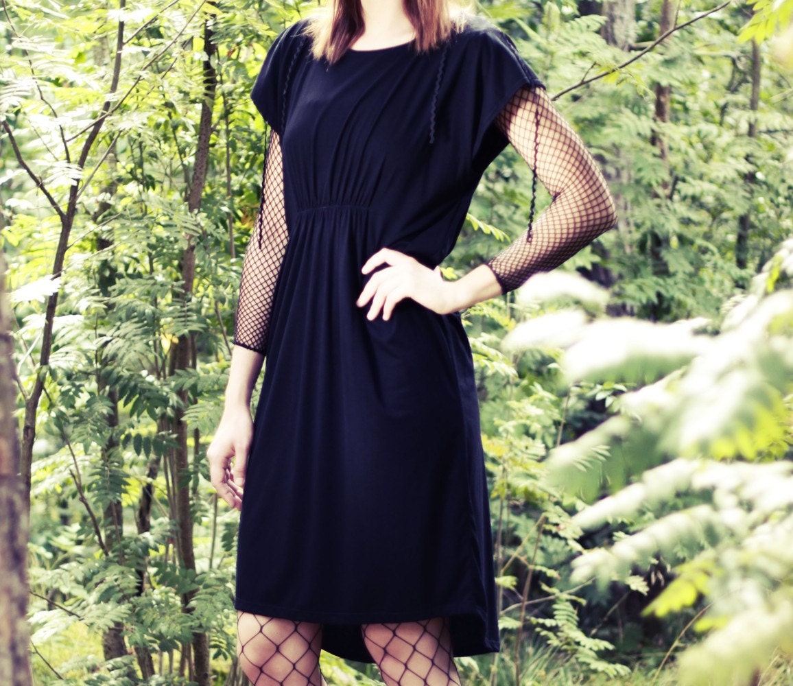 Black dress / tunic with convertible shoulders, made of bamboo jersey -MADE TO ORDER