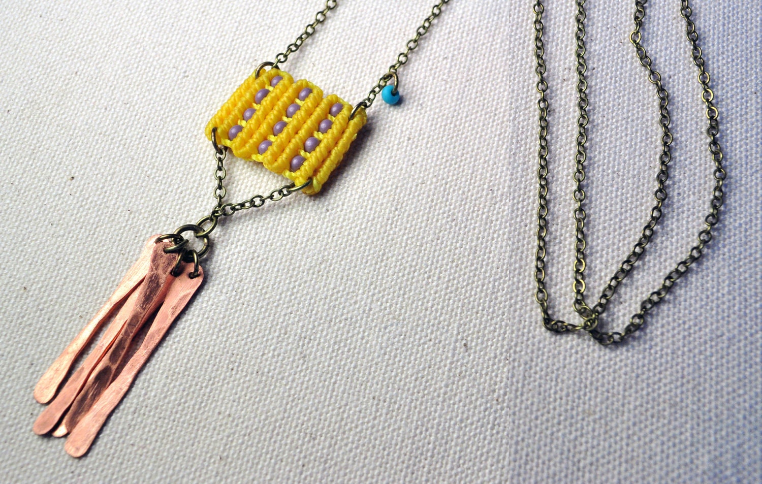 Yellow Circuit Necklace with Copper Fringe