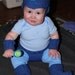 Custom Knit Baby Megaman suit - hat, booties, arm warmers, and diaper cover. Knit to order.