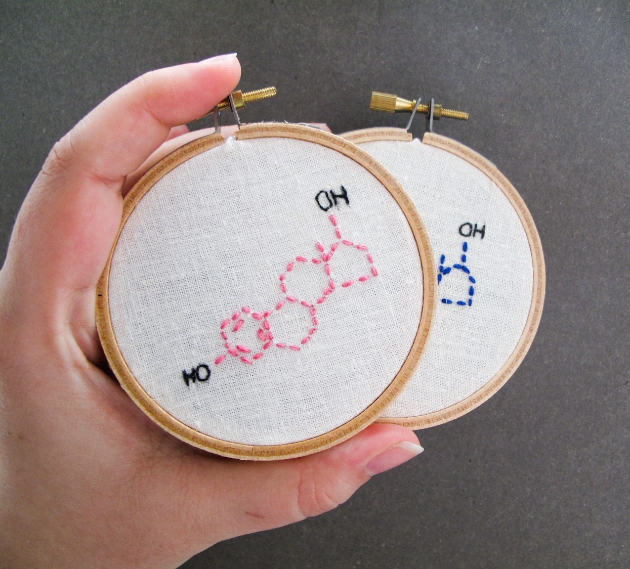 Diptych Molecule Embroidery Wall Art - Testosterone and Estrogen