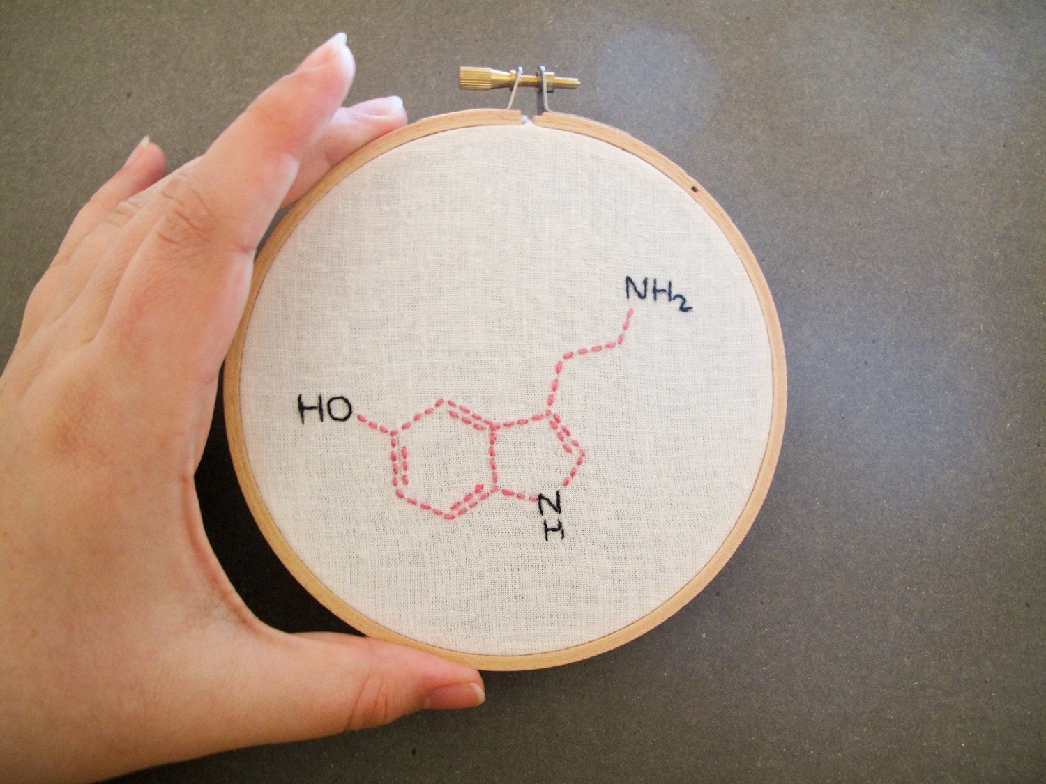 Serotonin Molecule Embroidery Wall Art - 5 inch - In Hoop - Happy
