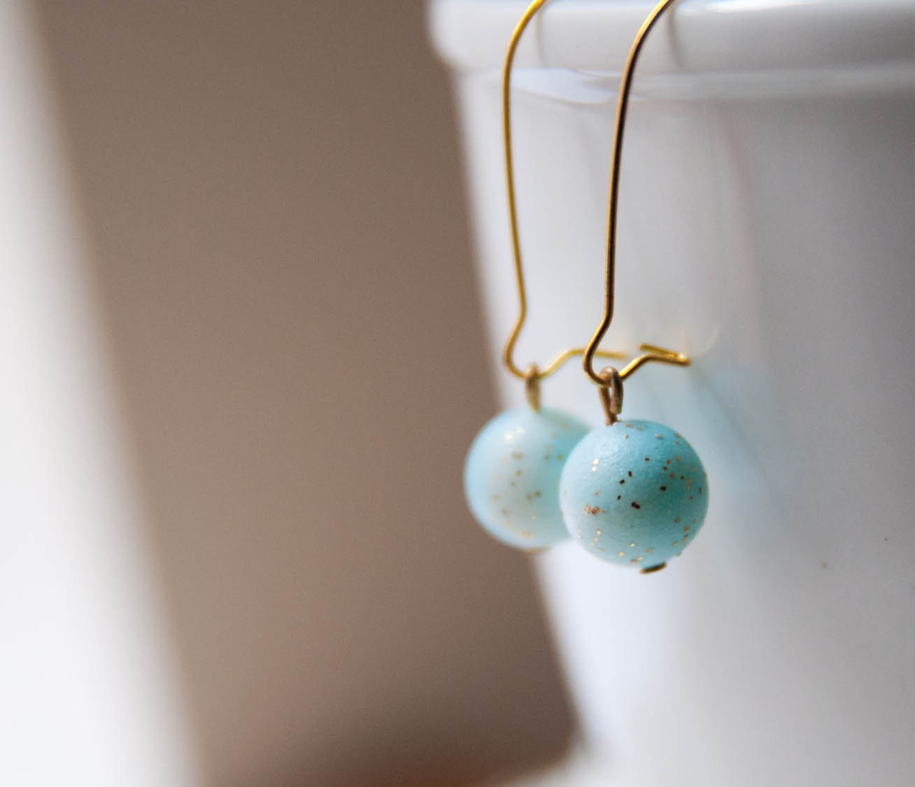 Aqua Blue Bead Dangle Earrings in Gold - Long Length - Cotton Candy