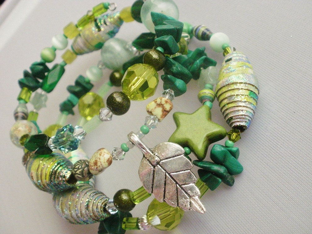 Custom MADE TO ORDER Reiki Charged Memory Wire Paper Bead Bracelet One of a Kind (Free Shipping)