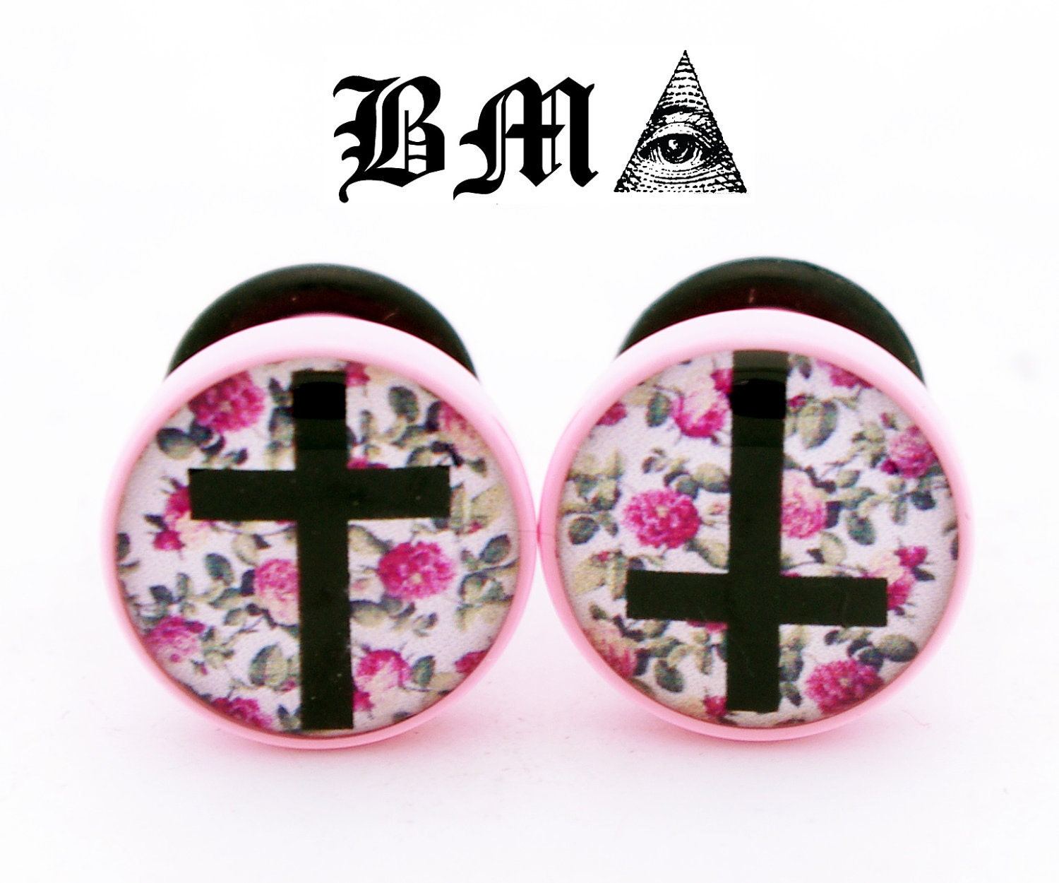 Cross on Floral Wallpaper BMA Plugs SINGLE FLARE 0g (8mm)