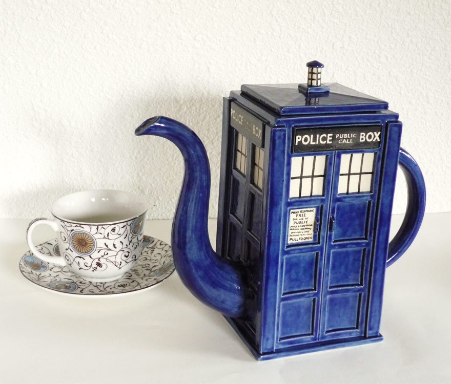 TARDIS Teapot: Made-To-Order Handmade Blue Police Box Teapot - jadeflower