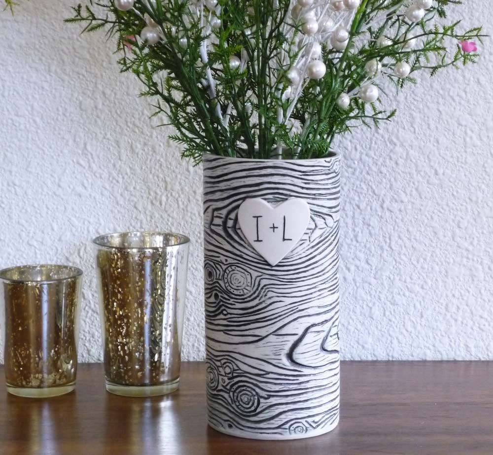 Personalized Faux Bois Porcelain Vase - Made To Order