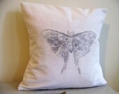 vintage style moth no 2 pillow cover- butterfly - antique image - linen - gray -  home decor
