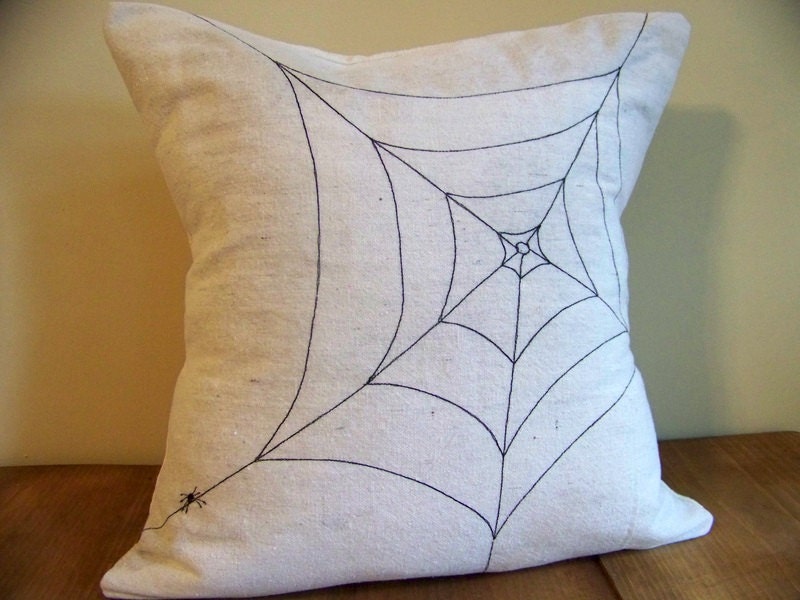 spider web halloween pillow - canvas - spooky creepy halloween decoration