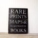rare prints maps illustrated books art - distressed black - wooden sign - vintage style