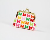 Deep mum - Butterflies in pink and green - metal frame purse