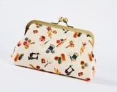 Bag pouch - Retro sewing room - metal frame clutch bag
